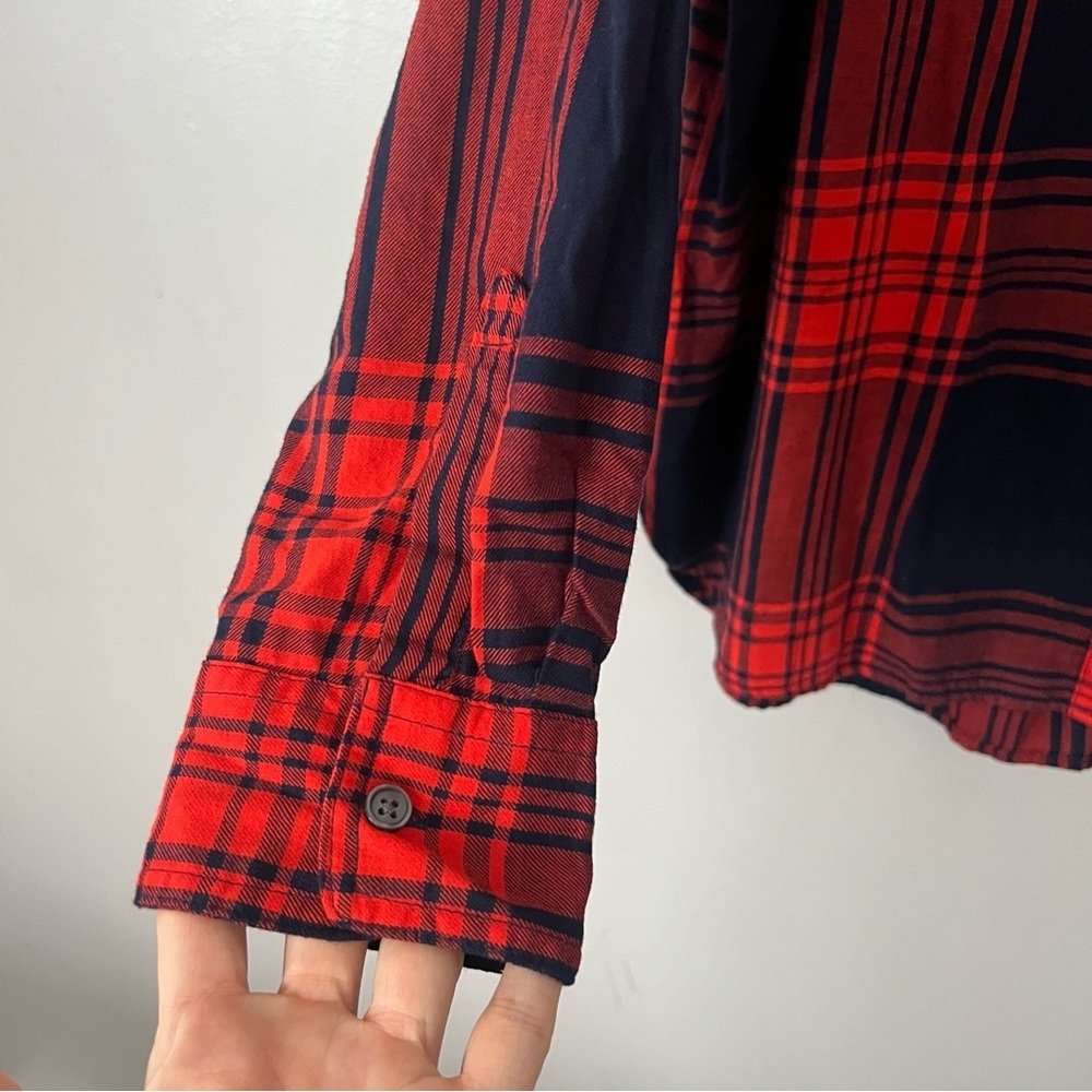 NWT Old Navy Classic Fit Cotton Flannel Button Shirt Womens XL Navy Blue Orange - Picture 5 of 6